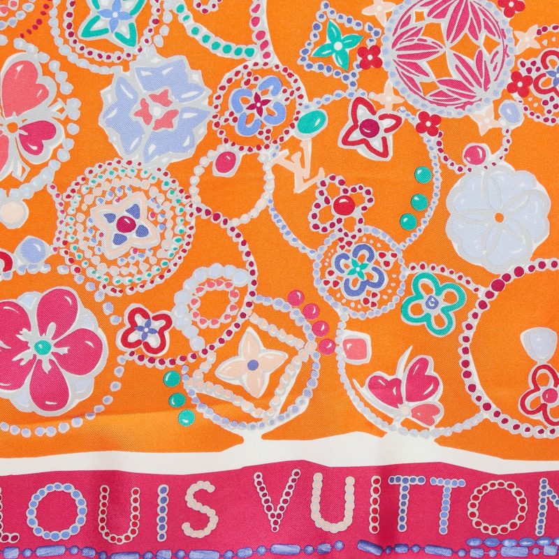 Louis Vuitton Orange/pink Printed Silk Square Scarf - Barde - Image 2