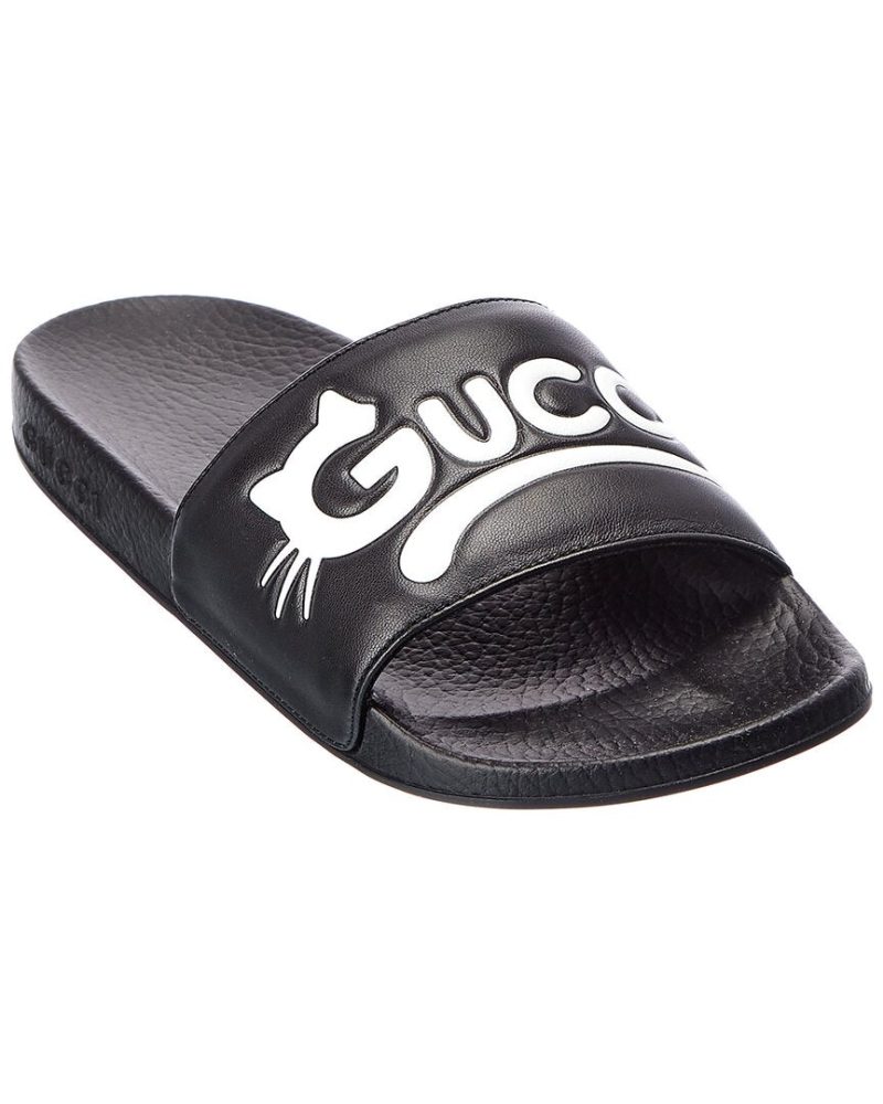 Gucci Kitty Logo Leather Slide - Barde