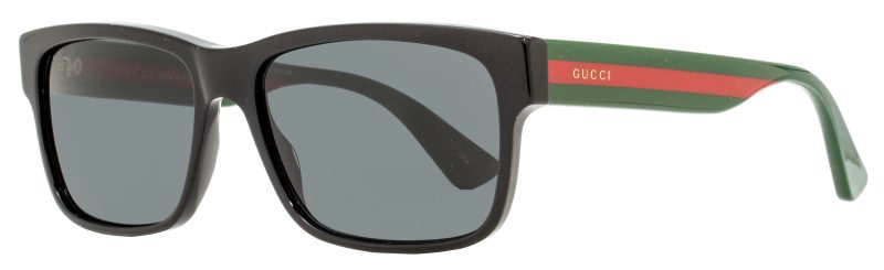 Gucci Men's Rectangular Sunglasses GG0340S 006 Black/Green/Red 58mm - Barde
