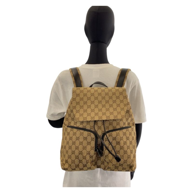 Gucci Beige Brown GG Canvas Leather Backpack - Barde - Image 8