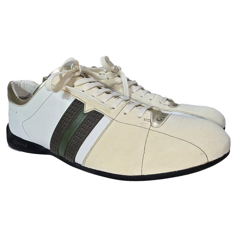 Gucci Web Lace-Up Sneakers in Cream Suede and Leather - Barde - Image 3