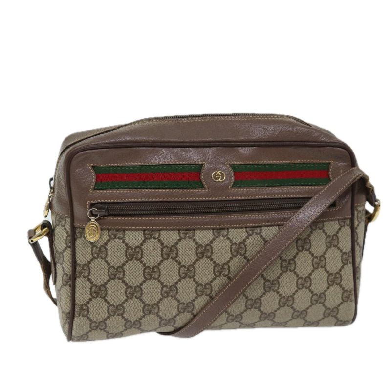 Gucci GG Canvas Web Sherry Line Shoulder Bag PVC Beige Green Red - Barde
