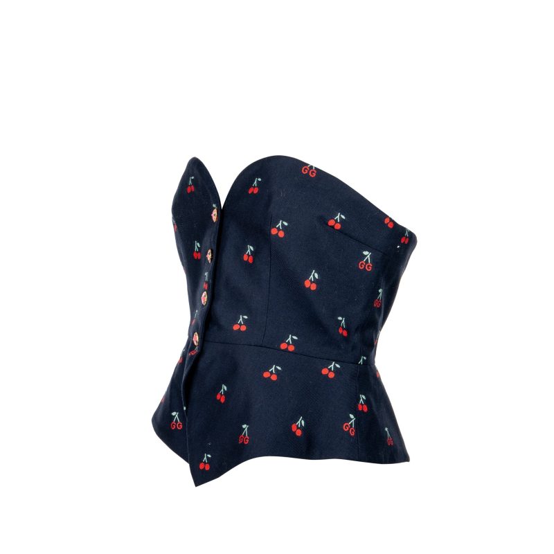 Gucci Size 40 Cherry Print Tube Top Cotton/Wool Navy - Barde - Image 2