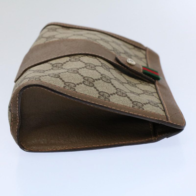 Gucci GG Canvas Web Sherry Line Clutch Bag PVC Leather Beige Red - Barde - Image 4
