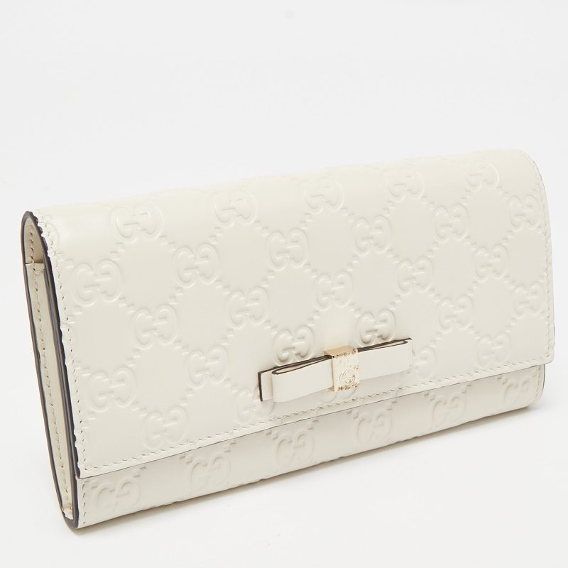Gucci Off White Guccissima Leather Bow Continental Wallet - Barde - Image 2