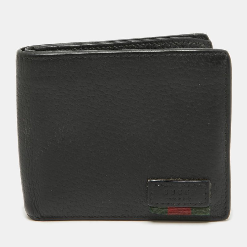 Gucci Black Leather Web Bifold Wallet - Barde