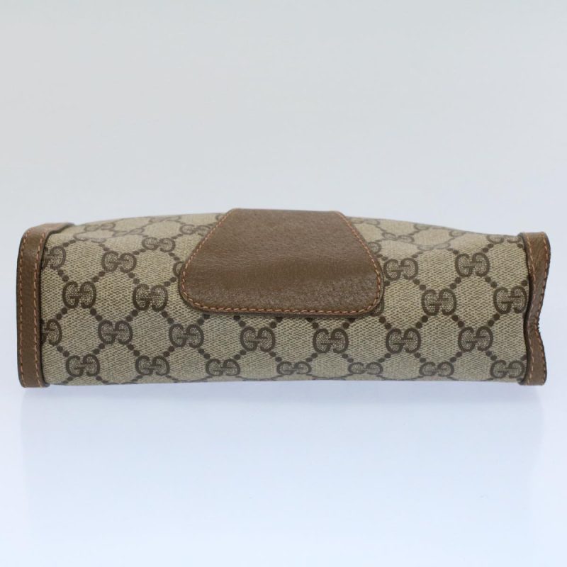 Gucci GG Canvas Web Sherry Line Clutch Bag PVC Leather Beige Red - Barde - Image 6