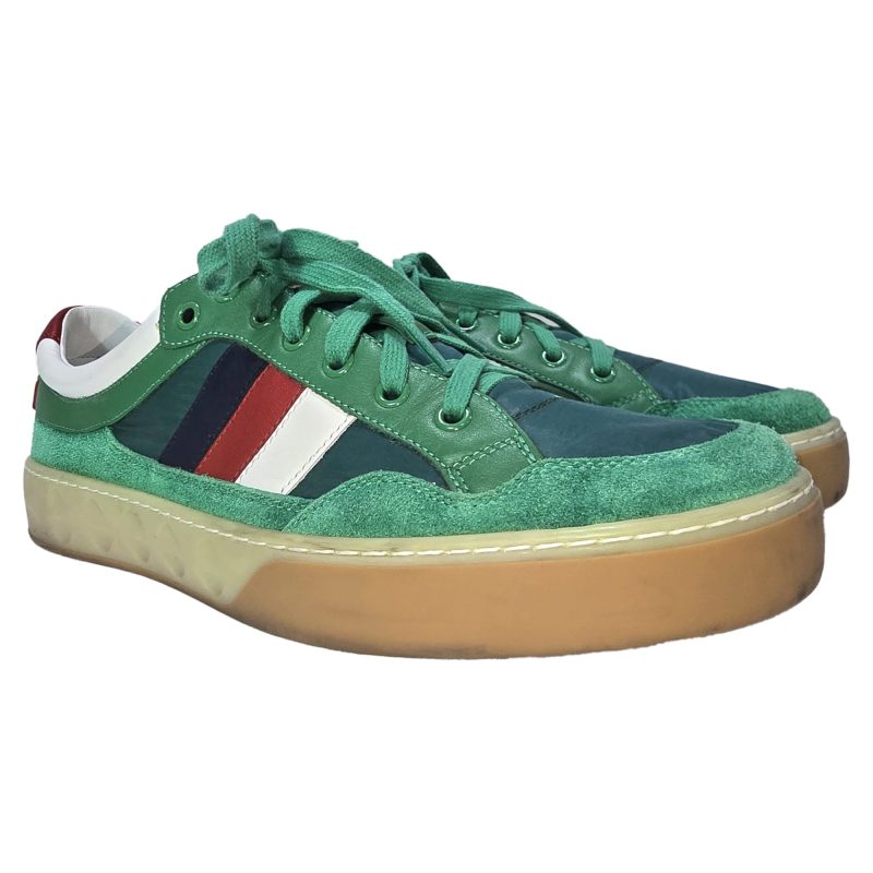 Gucci G74 Web Low-Top Sneakers in Green Leather and Suede - Barde - Image 4