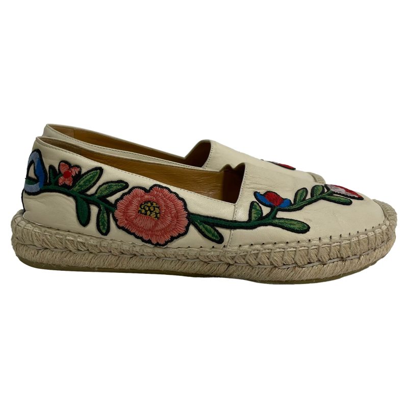 Gucci Floral Embroidered Espadrilles in White Leather - Barde