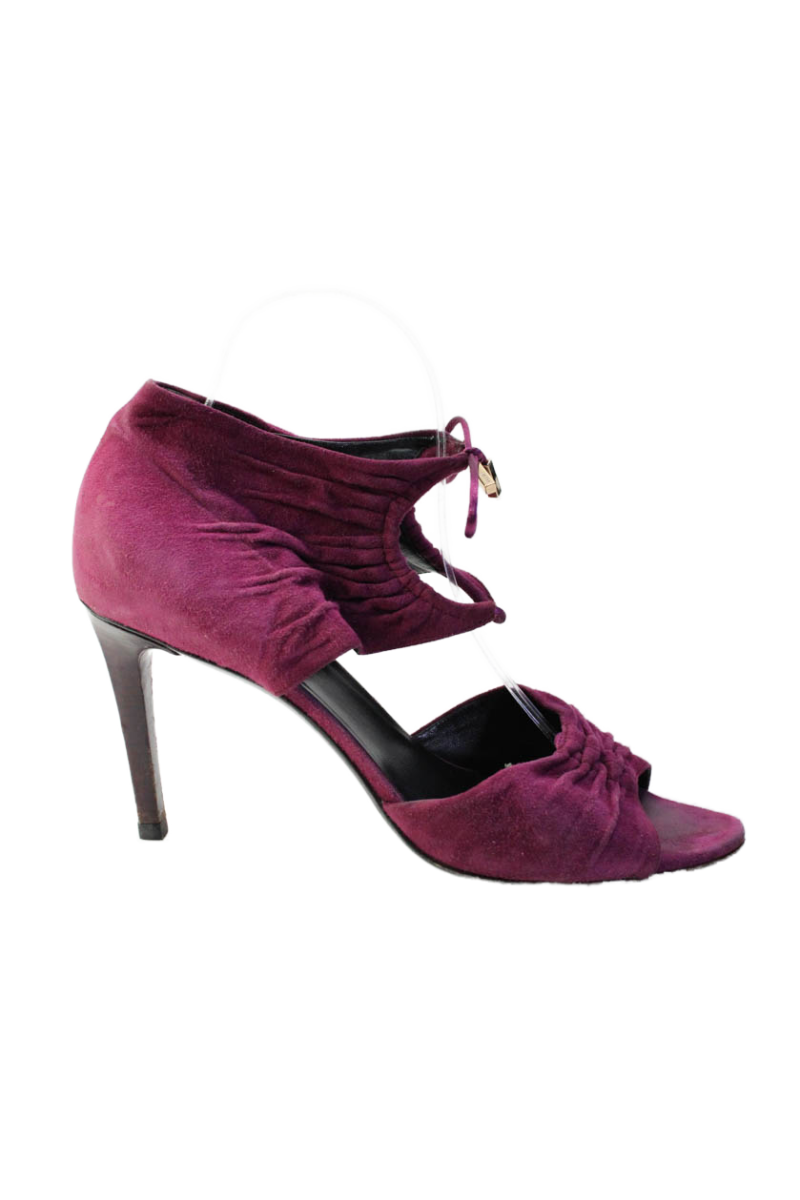 Gucci Womens Open Toe Ankle Tie High Stiletto Heels Suede Pink - Barde - Image 5