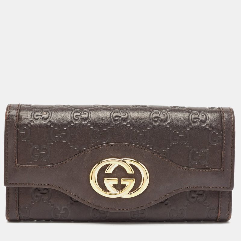 Gucci Dark Brown Guccissima Leather Interlocking G Continental Wallet - Barde
