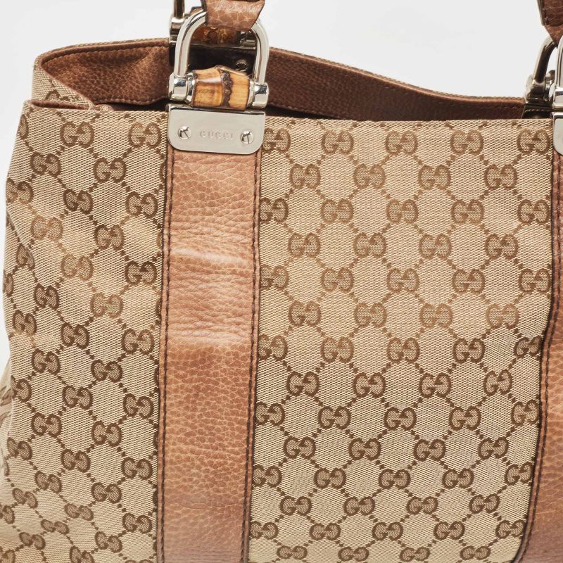 Gucci Beige/brown Gg Canvas And Leather Medium Bamboo Bar Tote - Barde - Image 4