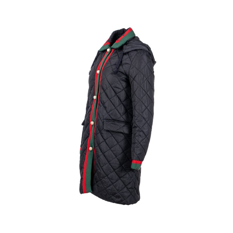 Gucci Size 42 Quilted Web Coat with Pearl Button Polyamide Black - Barde - Image 2