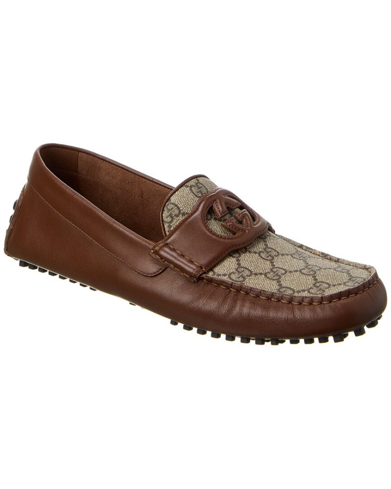 Gucci Interlocking G GG Supreme Canvas & Leather Driver - Barde