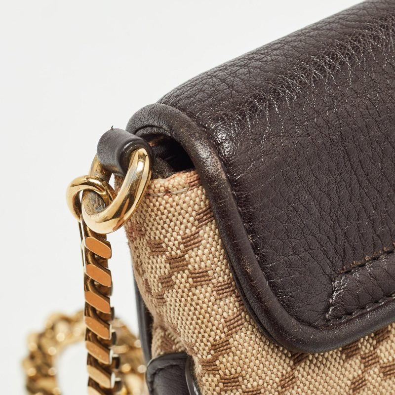 Gucci /brown Diamante Canvas And Leather Gg Chain Shoulder Bag - Barde - Image 4
