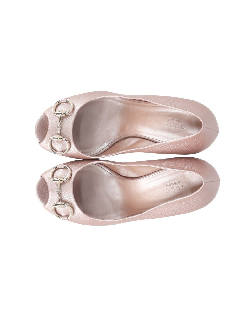 Gucci Horsebit Peep Toe Platform Pumps in Pink Leather - Barde - Image 5