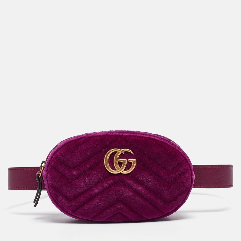 Gucci Purple Matelassé Velvet Mini Gg Marmont Belt Bag - Barde