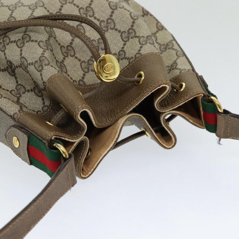 Gucci Gg Canvas Web Sherry Line Shoulder Bag Pvc Leather Beige Green - Barde - Image 5