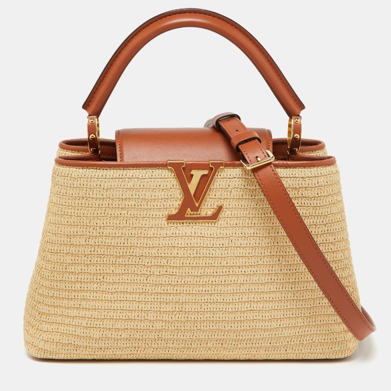 Louis Vuitton Raffia And Leather Trim Capucines Mm Bag - Barde