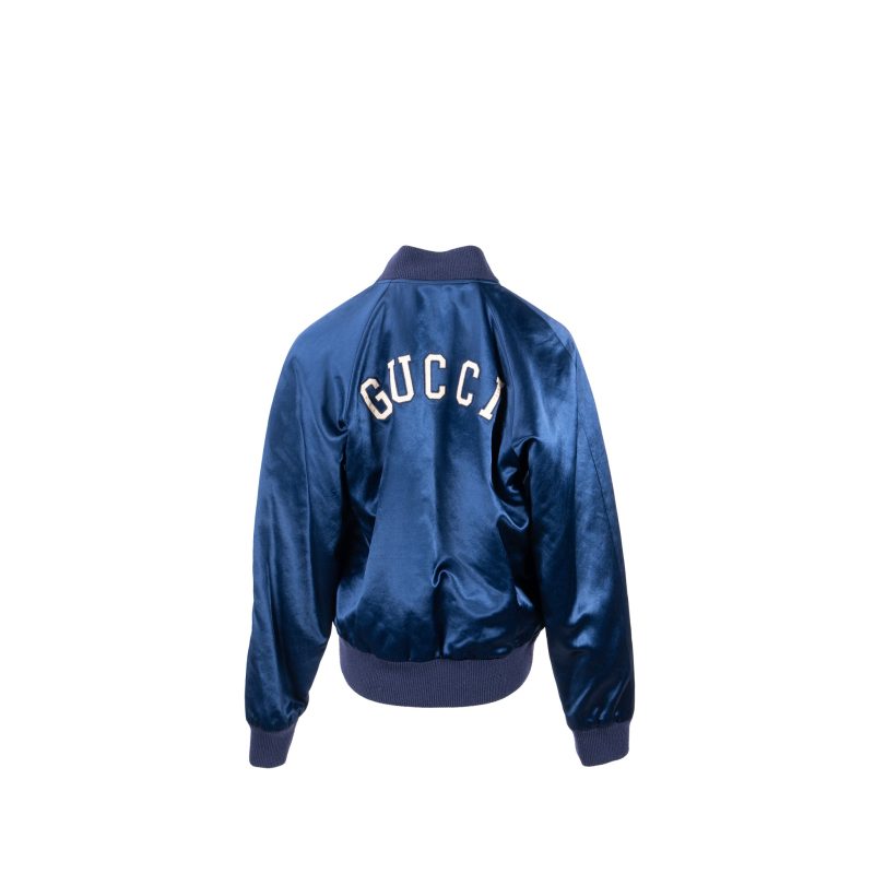 GUCCI Size 48 NY Yankees Bomber Jacket Satin Blue/White - Barde - Image 3