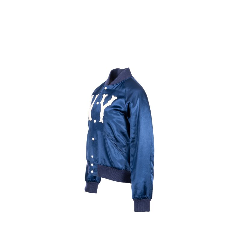 GUCCI Size 48 NY Yankees Bomber Jacket Satin Blue/White - Barde - Image 2