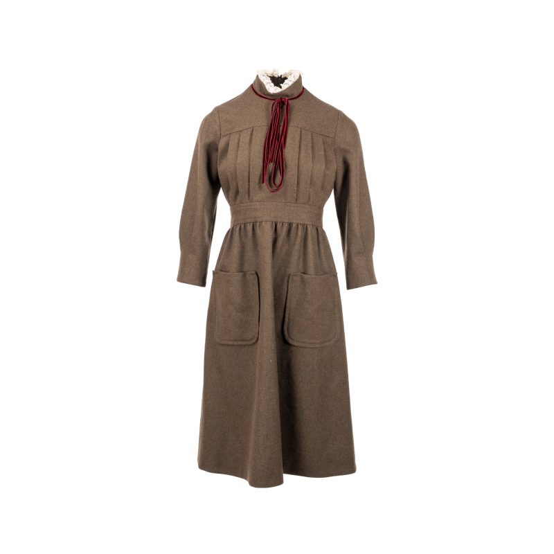 Gucci Size 38 Lace Collar Dress Wool Brown - Barde
