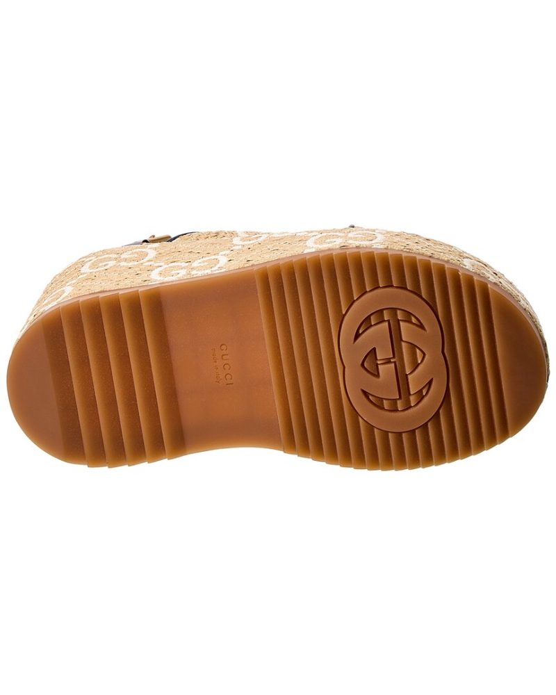 Gucci Straw & Leather Platform Wedge Sandal - Barde - Image 4