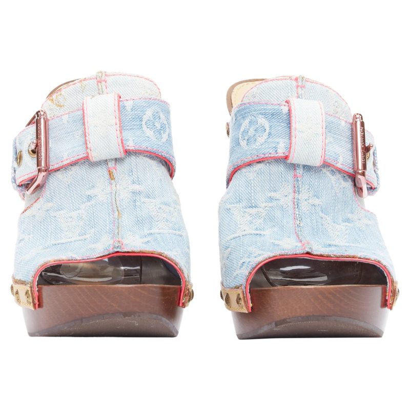 Louis Vuitton Rosa blue denim stitch monogram mules - Barde - Image 3