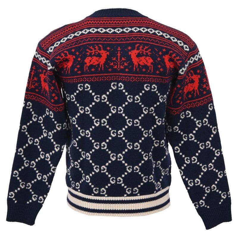 Gucci GG and Reindeer Print Crewneck Sweater in Multicolor Wool - Barde - Image 3