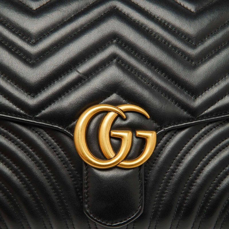 Gucci Black Chevron Leather Gg Marmont Flap Clutch - Barde - Image 4