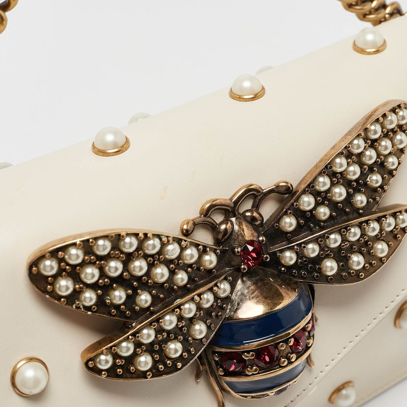 Gucci Off White Leather Mini Pearl Queen Margaret Broadway Shoulder Bag - Barde - Image 4