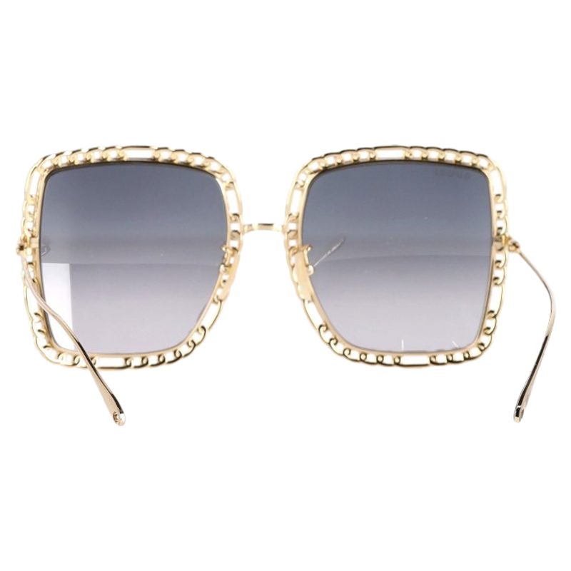 Gucci Tinted Square-Frame Chain Detail Sunglasses in Gold Metal - Barde - Image 3