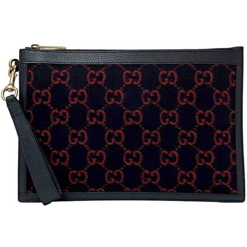 Gucci Navy  Color Wool Leather Clutch Bag Handbag (Pre-Owned) - Barde - Image 2