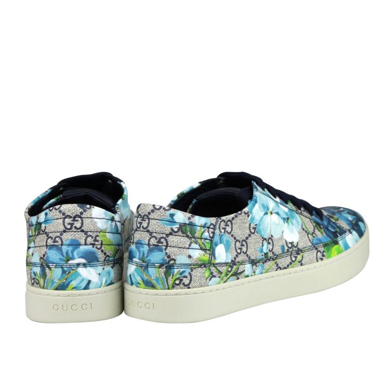 Gucci Men's Bloom Flower Print blue Supreme GG Canvas Sneaker Shoes - Barde - Image 5
