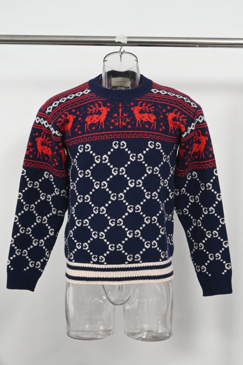 Gucci GG and Reindeer Print Crewneck Sweater in Multicolor Wool - Barde - Image 6