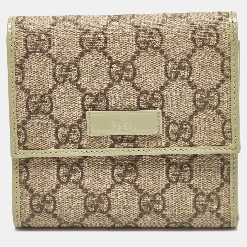 Gucci Beige/green Supreme Canvas And Patent Leather Trifold Compact Wallet - Barde