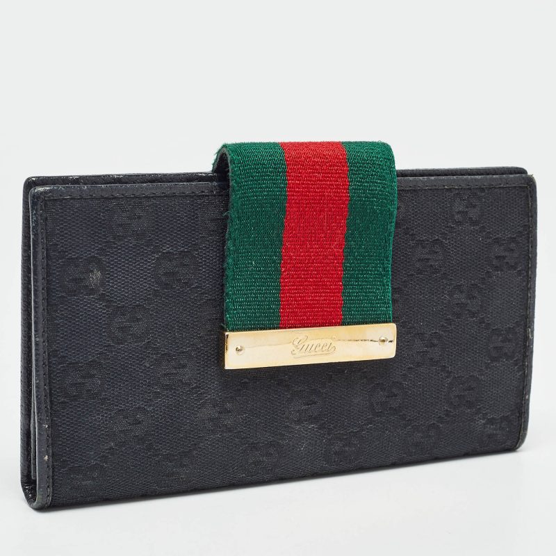 Gucci Black Gg Canvas And Leather Web Flap Wallet - Barde - Image 2
