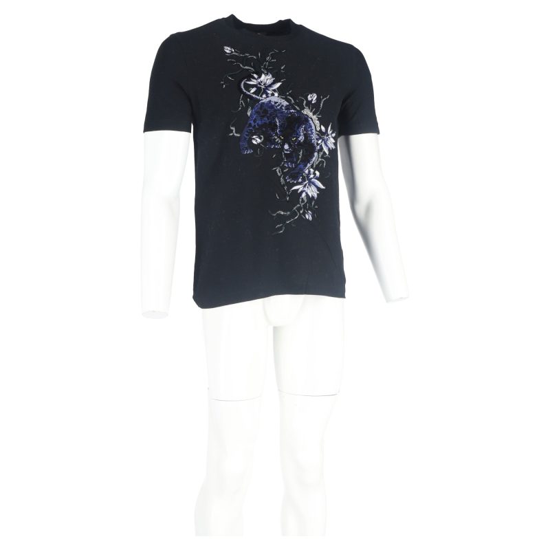 Louis Vuitton Panther Embroidered Crewneck T-Shirt in Black Cotton - Barde - Image 4