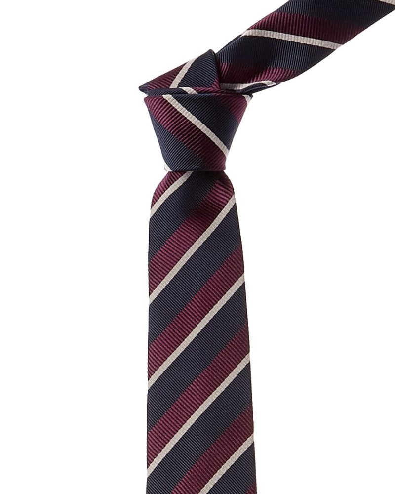 Gucci Navy & Burgundy Stripe Silk & Wool-Blend Tie - Barde