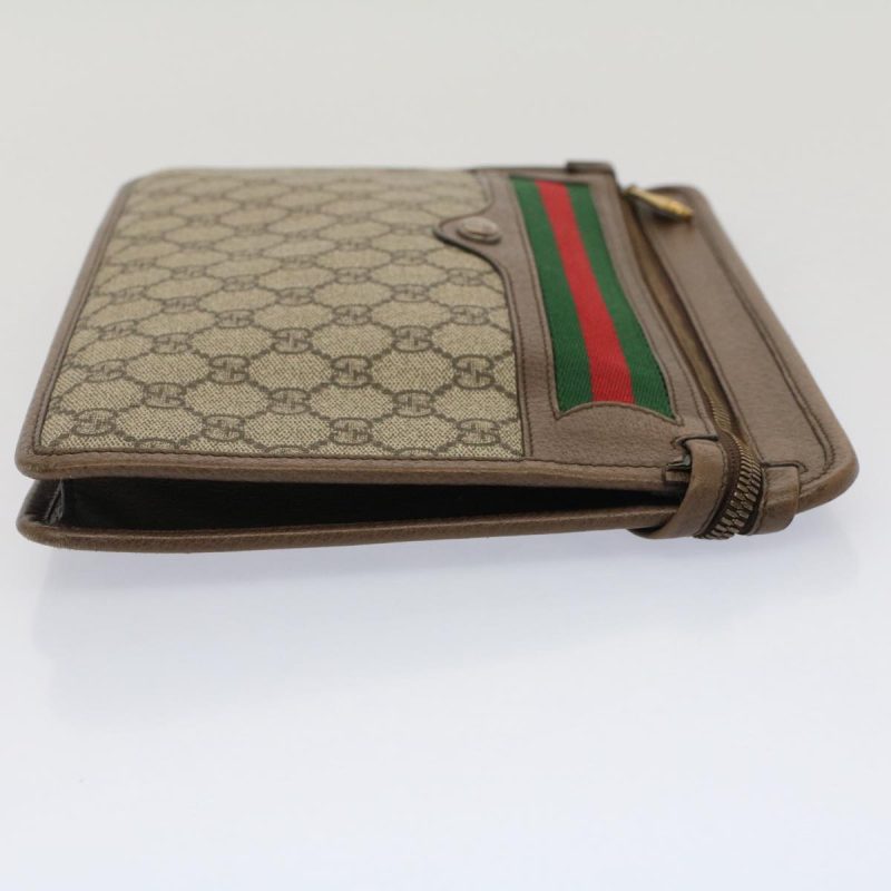 Gucci GG Canvas Web Sherry Line Clutch Bag Beige Red Green - Barde - Image 4