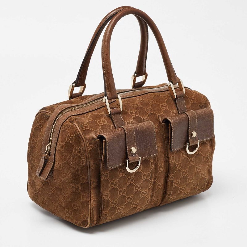 Gucci Brown Gg Suede And Leather Boston Bag - Barde - Image 2