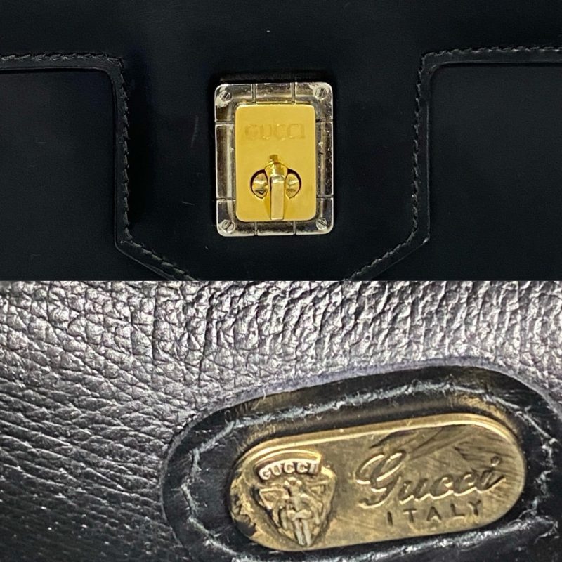 Gucci Leather Vintage Handbag Black - Barde - Image 4