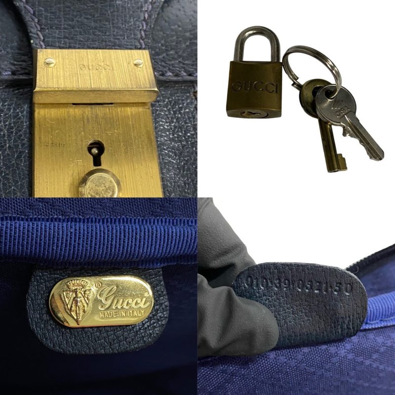 Gucci Leather GG Logo Boston Bag Navy - Barde - Image 4