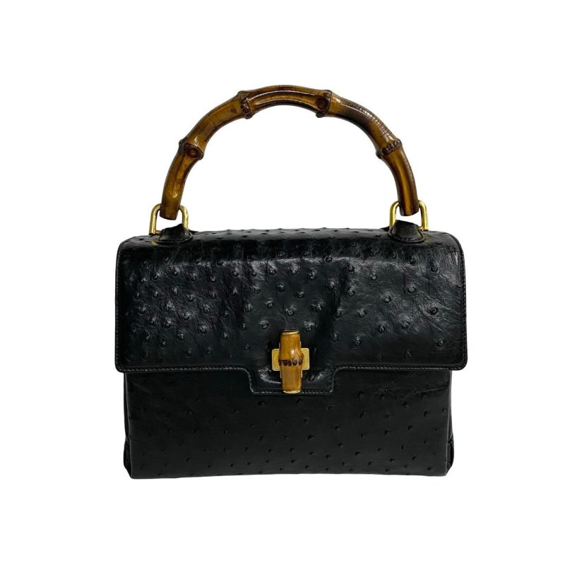 Gucci Bamboo Ostrich Leather Handbag Black - Barde - Image 2