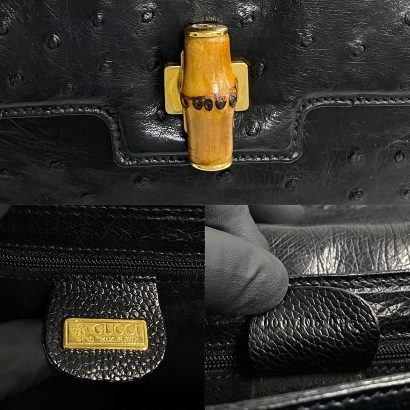 Gucci Bamboo Ostrich Leather Handbag Black - Barde - Image 4