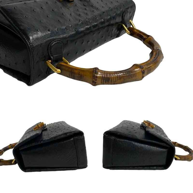 Gucci Bamboo Ostrich Leather Handbag Black - Barde - Image 6
