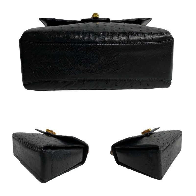 Gucci Bamboo Ostrich Leather Handbag Black - Barde - Image 7