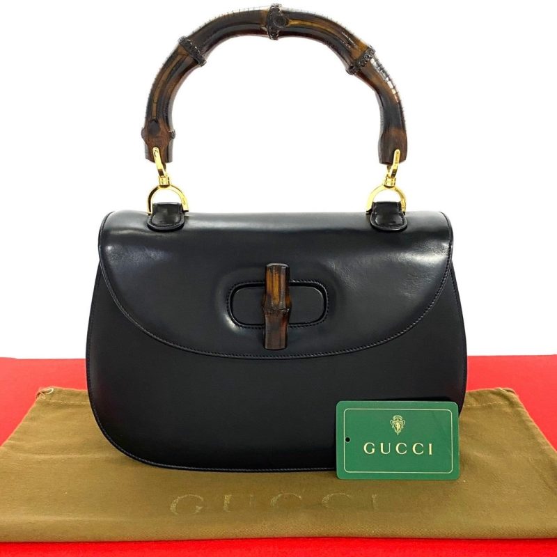 Gucci Vintage Bamboo Leather Handbag Black - Barde
