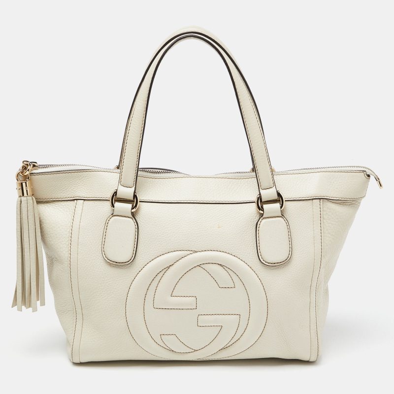Gucci Cream Leather Soho Zip Tassel Tote - Barde