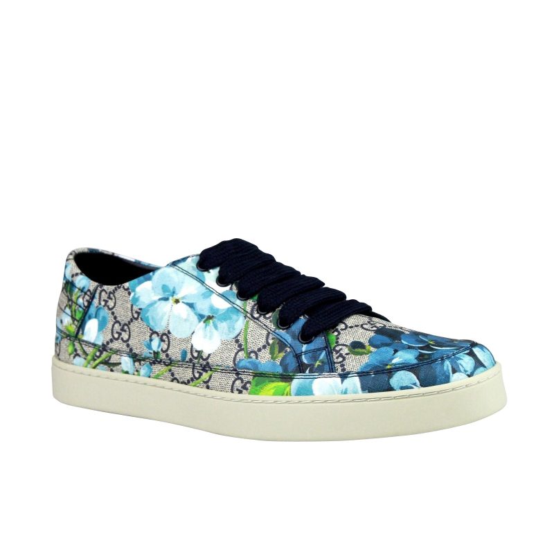 Gucci Men's Bloom Flower Print blue Supreme GG Canvas Sneaker Shoes - Barde